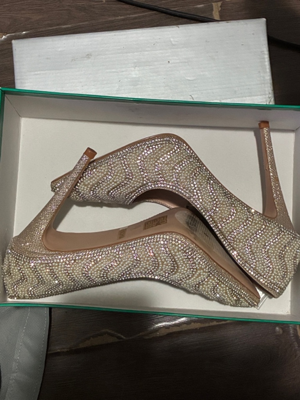 Lauren Lorraine Nude Crystal Embellished Stiletto Pumps